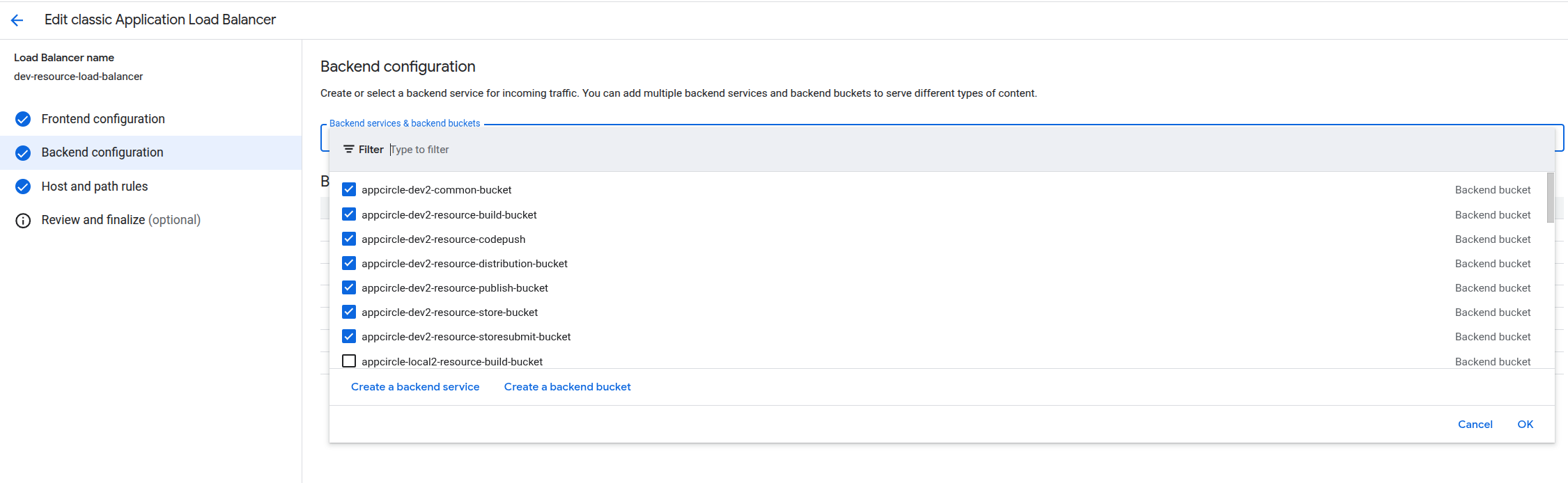 Create backend bucket