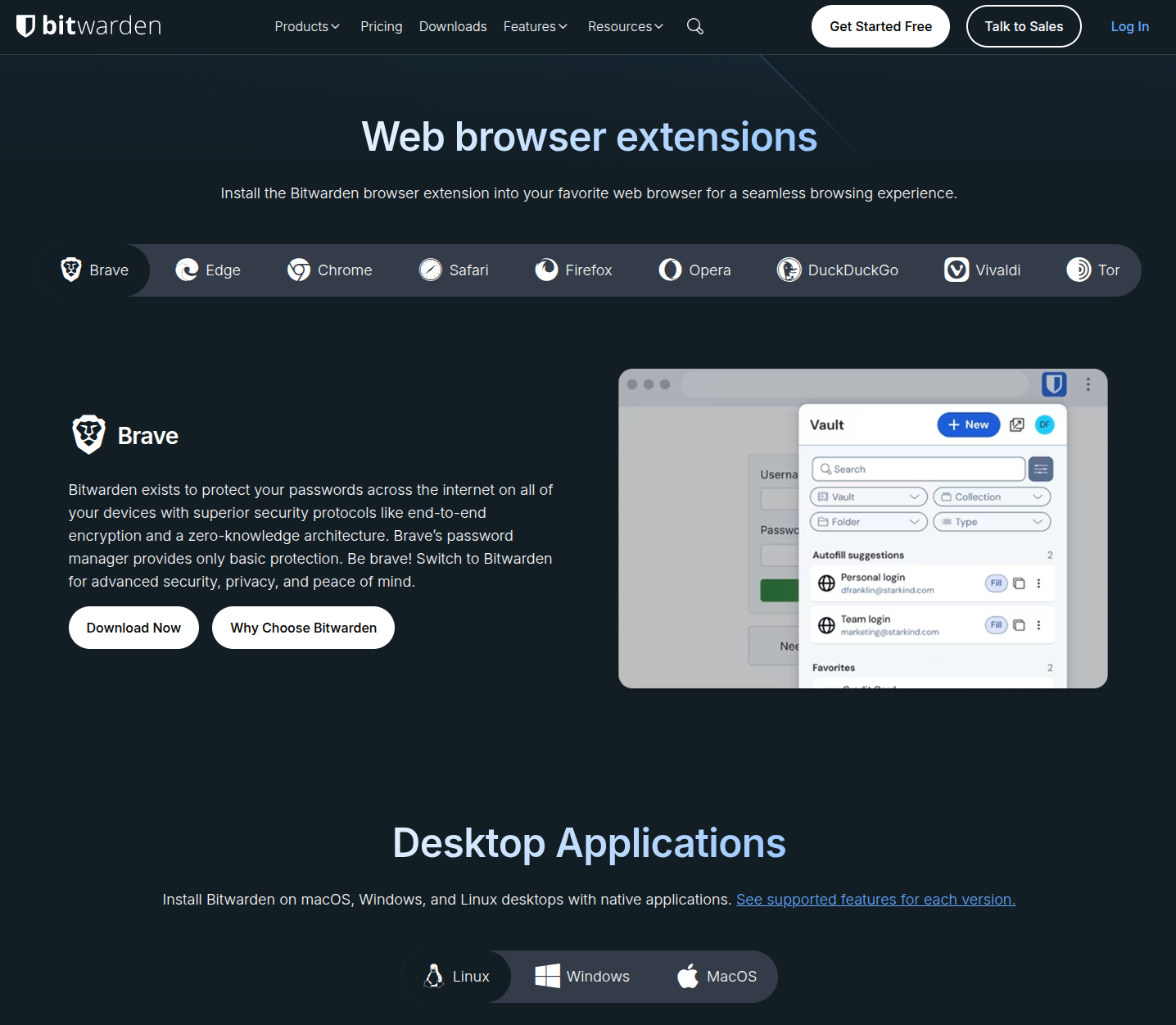 Bitwarden download page